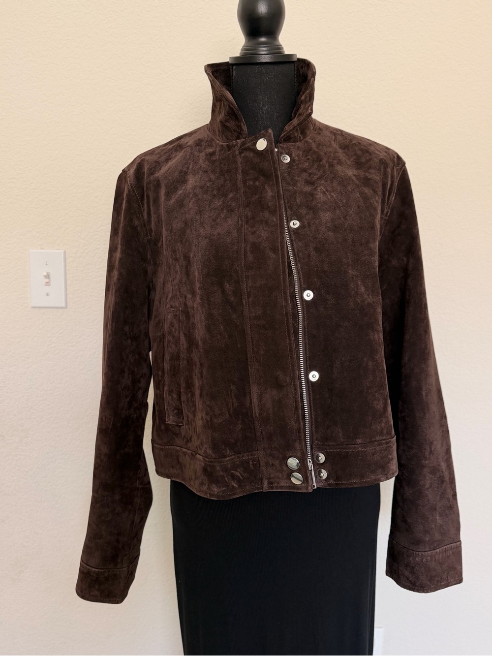 Zara Dark Brown Suede Zip-Front Women's Jacket size XL
